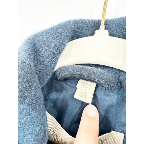 Burberry Brit Blue Full Nova Check Plaid Wool Pea Coat Jacket Women’s Size 2 - Picture 3 of 9